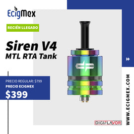 Atomizador Reconstruible Digiflavor SIREN V4 MTL RTA Tank Vapeo sin fugas SetUp Single Coil