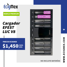 Cargador Efest LUC V8 USB Doble Pantalla Hasta 8 baterías de Múltiples Medidas y Carga USB