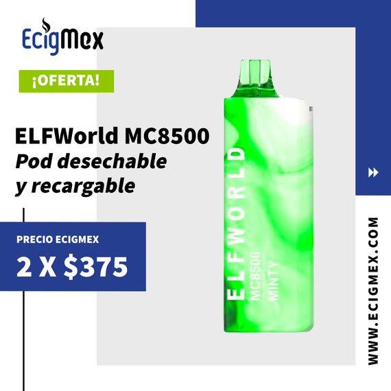 POD Desechable y Recargable ELFWorld MC8500 600 mAh Hasta 8500 Vapeadas y 16 mL de Nic Salts con sabores únicos