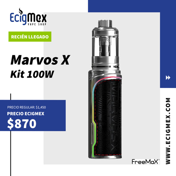 Kit Inicial FreeMax Marvos X 100 W Diseño Lighting y Tecnología Doble Mesh-D Coil Requiere batería externa 18650