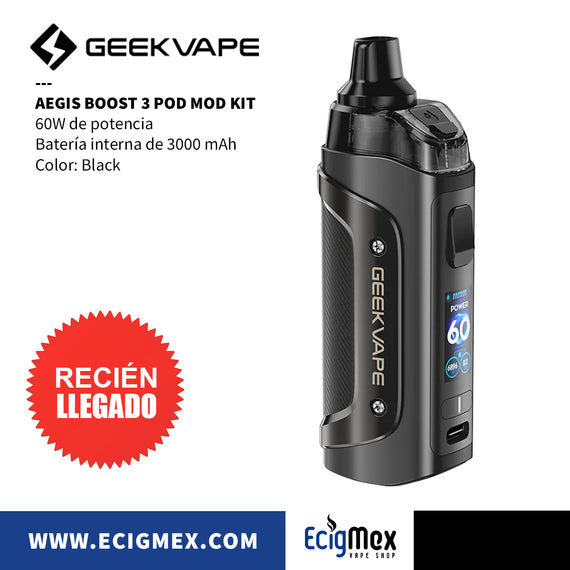 POD MOD Vaporizador GeekVape Aegis Boost 3 Batería Integrada 3000 mAh y hasta 60W de Potencia Tecnología IP68 a prueba de Agua-Golpes y Polvo