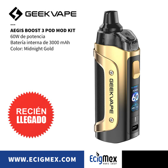 POD MOD Vaporizador GeekVape Aegis Boost 3 Batería Integrada 3000 mAh y hasta 60W de Potencia Tecnología IP68 a prueba de Agua-Golpes y Polvo