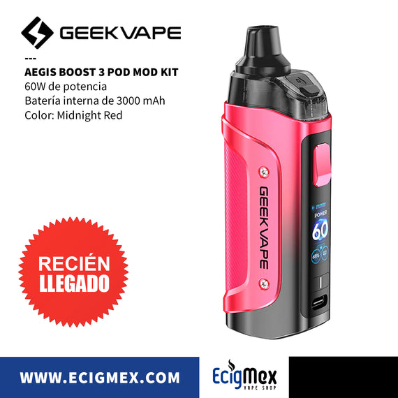 POD MOD Vaporizador GeekVape Aegis Boost 3 Batería Integrada 3000 mAh y hasta 60W de Potencia Tecnología IP68 a prueba de Agua-Golpes y Polvo