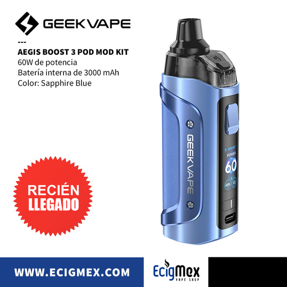 POD MOD Vaporizador GeekVape Aegis Boost 3 Batería Integrada 3000 mAh y hasta 60W de Potencia Tecnología IP68 a prueba de Agua-Golpes y Polvo