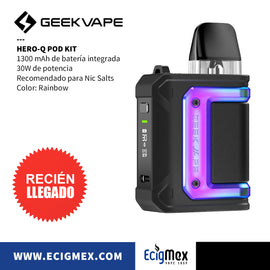 POD Vapeador Geek Vape Aegis Hero-Q Batería de 1300 mAh y hasta 30W de Potencia Vapeo MTL Compatible con Cartucho Q a prueba de Golpes