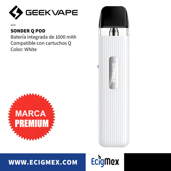 POD Vapeador Geek Vape Sonder Q Batería de 1000 mAh Vapeo MTL Cartucho Q de 0.8 ohms Ligero y Portable