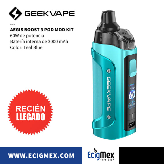 POD MOD Vaporizador GeekVape Aegis Boost 3 Batería Integrada 3000 mAh y hasta 60W de Potencia Tecnología IP68 a prueba de Agua-Golpes y Polvo