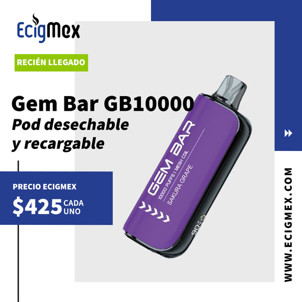 POD Desechable GEM BAR GB10000 650 mAh Diseño Estético con cuerpo indi – EcigMex