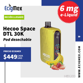 NUEVO POD Desechable Hecoo Space DTL 30K Batería de 800 mAh Pantalla indicadora de Carga y Líquido Hasta 30,000 Puffs y 20 mL de e-Liquid de 6 mg