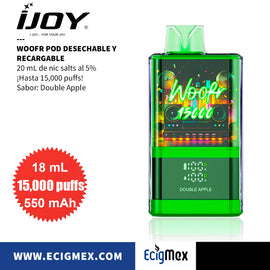 NUEVO POD Desechable iJOY Woofr 650 mAh Pantalla indicadora de Batería y Líquido Hasta 15,000 Vapeadas y 20 mL de Nic Salts