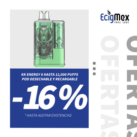 NUEVO POD Desechable KK Energy-8 650 mAh Pantalla indicadora de Batería y Líquido Hasta 12,000 Vapeadas y 17 mL de Nic Salts