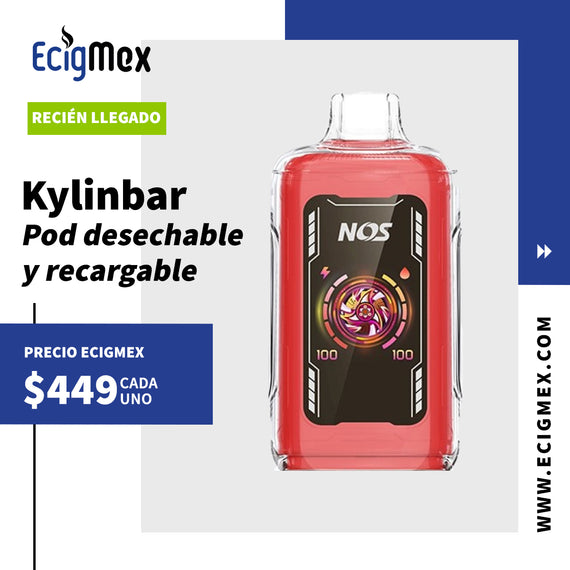 POD Desechable Kylinbar NOS Turbo 30K 1000 mAh Indicador de Batería y Líquido Hasta 30,000 Vapeadas y 20 mL de Nic Salts