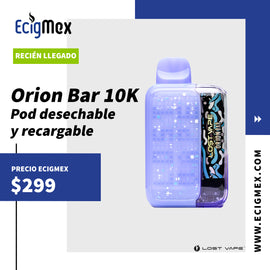 POD Desechable Recargable Lostvape Orion Bar 10K 650 mAh Hasta 10,000 Vapeadas y 20 mL de Nic Salts