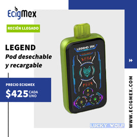 POD Desechable Lucky Wolf Legend 25K Batería de 650 mAh Pantalla indicadora de Carga y Líquido Hasta 25,000 puffs y 20 mL de Nic Salts con sabores intensos