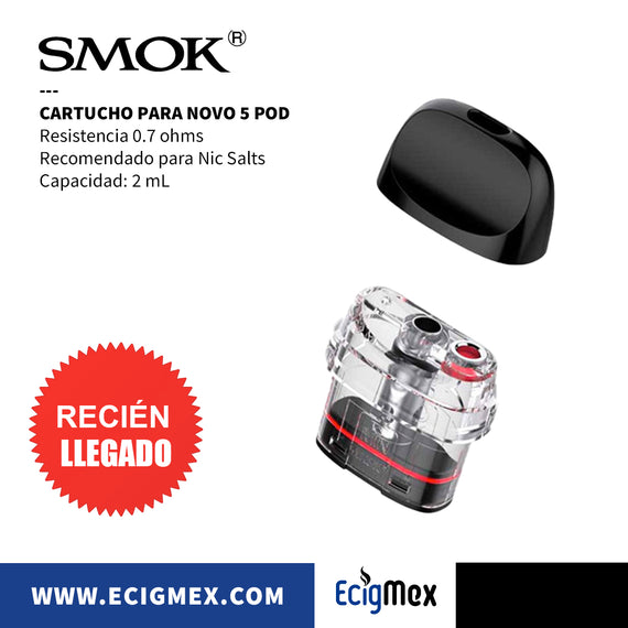 Cartucho para POD Kit Smok NOVO 5 Vapeo MTL 0.7 ohms y 2 mL de capacidad