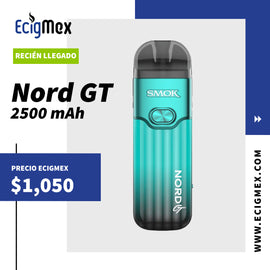 POD MOD Smok Nord GT 2500 mAh Hasta 80W de potencia Para RPM 3 coils Capacidad 5 mL y Pantalla OLED