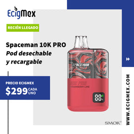 POD Desechable Spaceman 10K PRO 800 mAh Indicador de Batería y Líquido Hasta 10,000 Vapeadas y 16 mL de Nic Salts