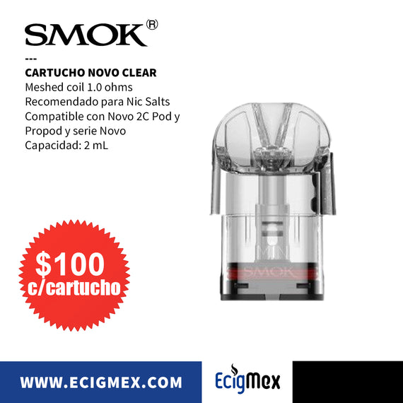 Cartucho para POD Kit Smok NOVO, NOVO 2 NOVO 3 y NOVO 2X con opciones Mesh y Dual Coils para vapeo MTL