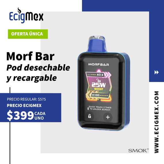 NUEVO POD Desechable SMOK MORF Bar Touch 20k Batería de 1000 mAh Pantalla TOUCH indicadora de Carga y Líquido Hasta 20,000 Vapeadas y 18 mL de Nic Salts