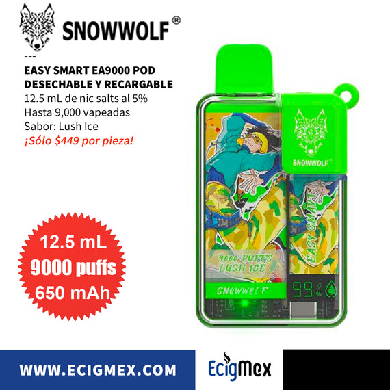 POD Desechable Recargable SnowWolf EA9000 650 mAh Hasta 9000 Vapeadas y 12.5 mL de Nic Salts