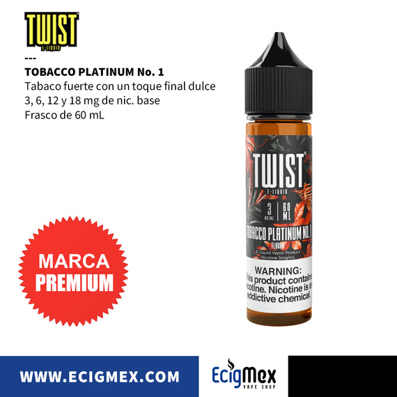 Líquido/ Eliquid para vapeo Twist Eliquid  Sabores TABACO Light, Medio y Fuerte 60 mL