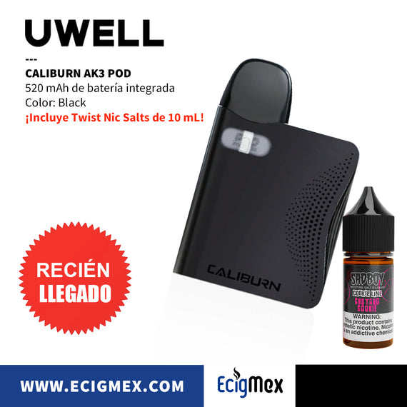 POD Uwell Caliburn AK3 520 mAh Diseño Ligero y Elegante Cartuchos compatibles con Serie A3 Recomendado para Nic Salts