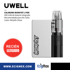 POD Uwell Caliburn IronFist L 690 mAh de Batería Integrada Portable tipo Box con LED al Vapear Recomendado para Nic Salts