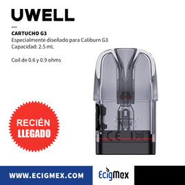 Cartucho para cigarro electrónico Uwell Caliburn G3 Coil Integrada de 0.6 y 0.9 ohms con capacidad de 2.5 mL