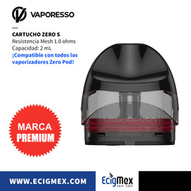 Cartucho para cigarro electrónico Vaporesso Zero S Mesh Coil de 1.0 y 1.2 ohms Compatible con todos los PODs Zero