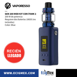 MOD KIT Vaporizador Vaporesso GEN 200 con Atomizador iTank/iTank 2 Requiere 2 baterías 18650 Ultraligero y Cómodo