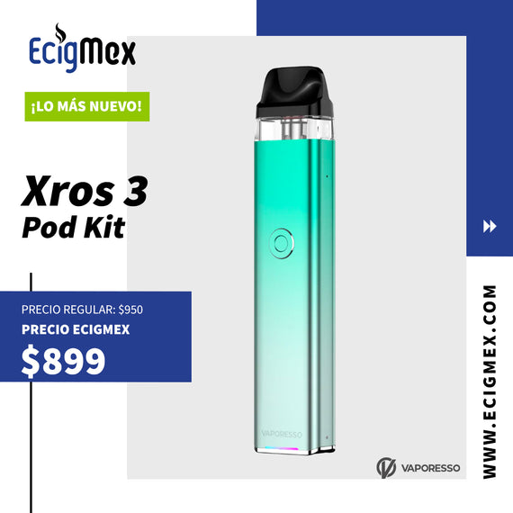 POD Inicial Vaporesso XROS 3 1000 mAh Cartucho 0.6 ohms Diseño Estético con Indicador de batería Neón