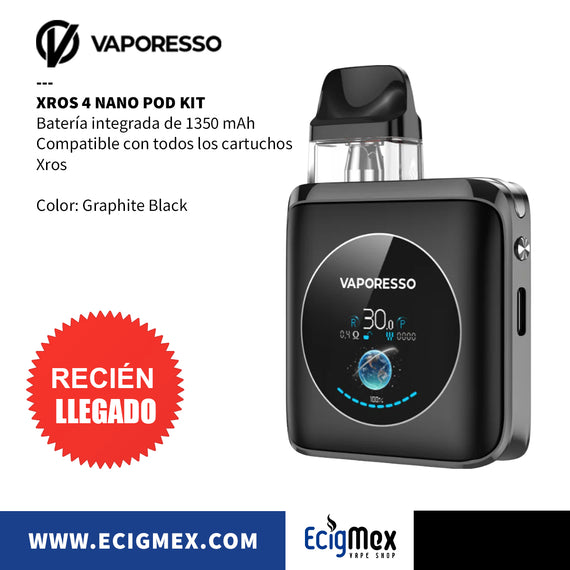 NUEVO POD Inicial Vaporesso XROS 4 NANO Gran Batería 1350 mAh Cartucho 0.6 y 0.8 ohms Estilo Box Portable y Moderno