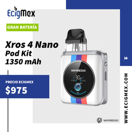 NUEVO POD Inicial Vaporesso XROS 4 NANO Gran Batería 1350 mAh Cartucho 0.6 y 0.8 ohms Estilo Box Portable y Moderno