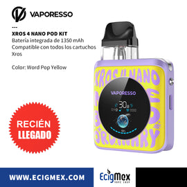 NUEVO POD Inicial Vaporesso XROS 4 NANO Gran Batería 1350 mAh Cartucho 0.6 y 0.8 ohms Estilo Box Portable y Moderno