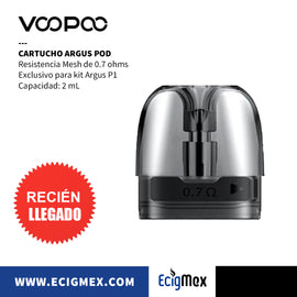 Cartucho Voopoo Argus Pod Compatible con Argus P1 Resistencia de 0.7 y 1.2 ohms Recomendado para Nic Salts Capacidad 2 mL