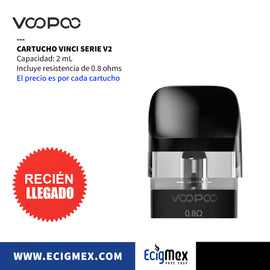 Cartucho Voopoo para Vinci Pod con Resistencia de 0.8 o 1.2 ohms y 2 mL Incluye nueva Serie V2