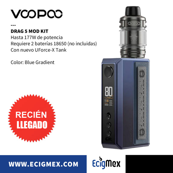 MOD KIT Voopoo Drag 5 con Nuevo UForce-X Tank y nueva Serie Coils PnP-X Hasta 177W de Potencia Requiere 2 baterías 18650 Alto Rendimiento