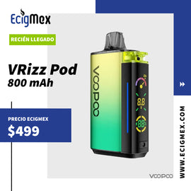POD Vaporizador Voopoo VRizz Batería de 800 mAh Cartucho 15 mL con Resistencia Integrada Recomendado para Nic Salts