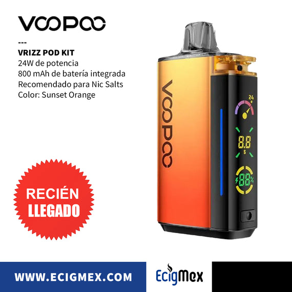 POD Vaporizador Voopoo VRizz Batería de 800 mAh Cartucho 15 mL con Resistencia Integrada Recomendado para Nic Salts
