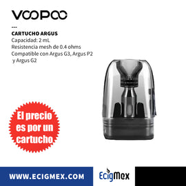 Cartucho Voopoo Argus Top Fill Compatible con Argus G3 Resistencia de 0.4 y 1.0 ohms Capacidad 3 mL