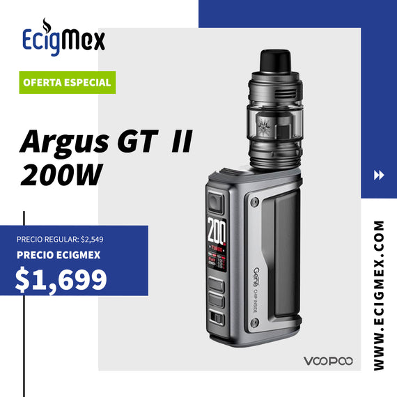 BOX MOD Kit Voopoo Argus GT II 200W de Potencia IP68 Tri-Proof Requiere 2 baterías 18650 con MAAT Tank o UForce-L Tank Potencia Volcánica