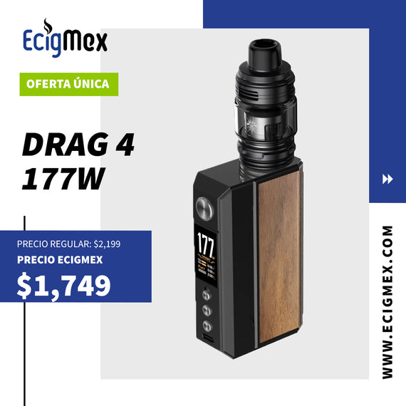 MOD KIT Voopoo Drag 4 con UForce-L Tank y nueva Serie Coils PnP-TW Hasta 177W de Potencia Requiere 2 baterías 18650 Alto Rendimiento