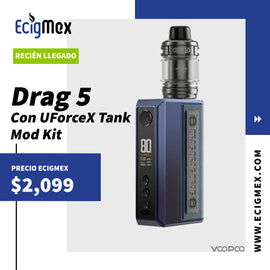 MOD KIT Voopoo Drag 5 con Nuevo UForce-X Tank y nueva Serie Coils PnP-X Hasta 177W de Potencia Requiere 2 baterías 18650 Alto Rendimiento