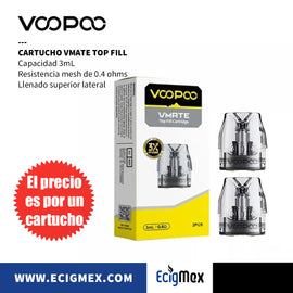 Cartucho para POD Voopoo VMATE con capacidad de 3 mL Varios Ohms Compatible con V.THRU PRO Pod