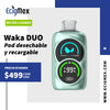 POD Desechable Recargable WAKA DUO 27K Pantalla Touch Interactiva Batería de 800 mAh Hasta 27000 Vapeadas y 19 mL de Nic Salts