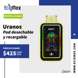 POD Desechable iJoy Uranos Batería de 850 mAh Pantalla HD indicadora y control IA Hasta 25,000 puffs y 20 mL de Nic Salts con sabores intensos (Copia)