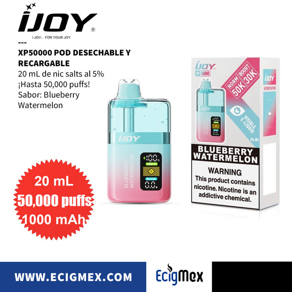 POD Desechable iJoy XP50000 Batería de 1000 mAh Pantalla indicadora de Carga y Líquido Hasta 50,000 puffs y 20 mL de Nic Salts
