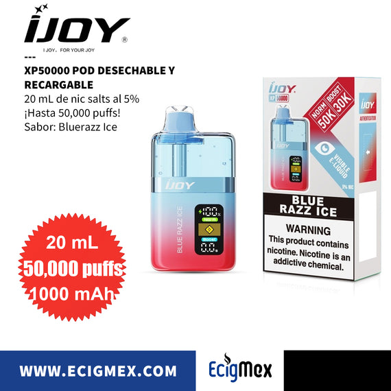 POD Desechable iJoy XP50000 Batería de 1000 mAh Pantalla indicadora de Carga y Líquido Hasta 50,000 puffs y 20 mL de Nic Salts
