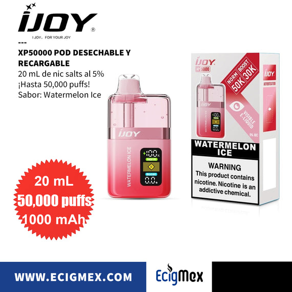 POD Desechable iJoy XP50000 Batería de 1000 mAh Pantalla indicadora de Carga y Líquido Hasta 50,000 puffs y 20 mL de Nic Salts