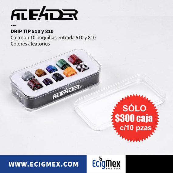 Set de 10 Drip Tips Boquillas para cigarro electrónico Aleader Resin 510 y 810 Colores Random